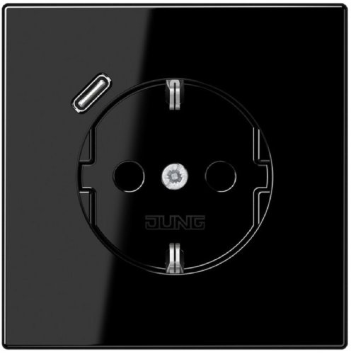 Розетка с заземлением +1хUSB тип C без рамки Jung LS990 1-м. черный фото Розетка с заземлением +1хUSB тип C без рамки Jung LS990 1-м. черный картинка